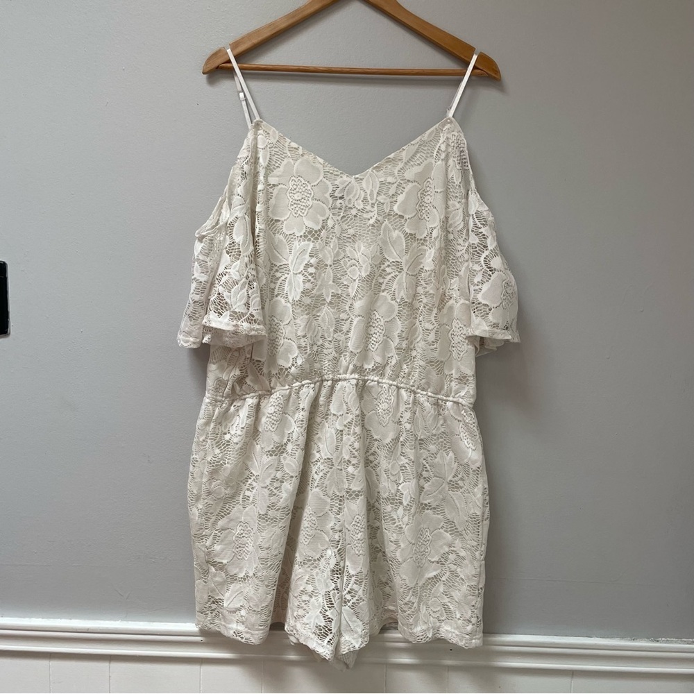 Rue+ beige Lace Cold-Shoulder Elastic Waist Lined Jumpsuit Romper size XL